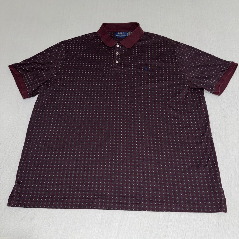 Polo Ralph Lauren Classic Fit Luxe Cotton Mens Burgundy Foulard Print Polo XXL